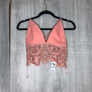 Charlotte Russe pink lace crop top